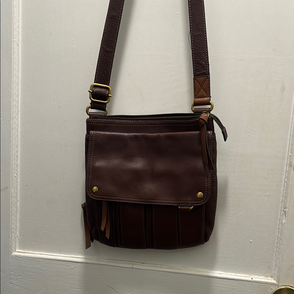 Fossil Brown Leather Messenger Bag with Adjustable Strap